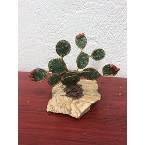 Stone Prickly Pear Cactus Art Wirework Pebbles Novelty Opuntia
